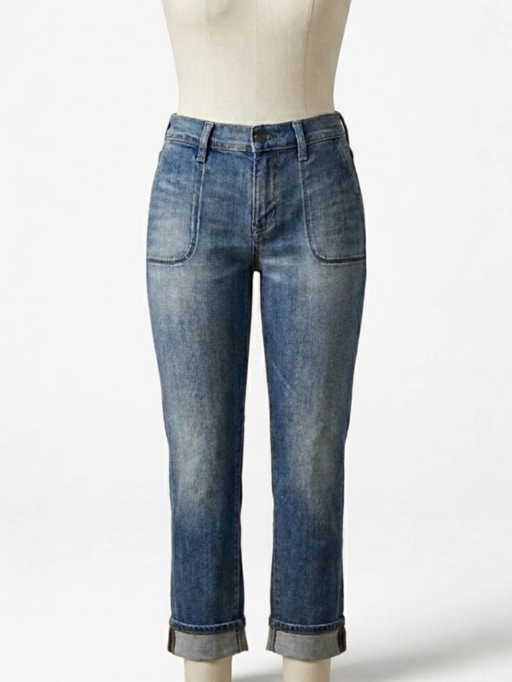Old Navy The Diva Crop Capri Jeans Front Patch Pockets Cuffed Medium Wash Size 8